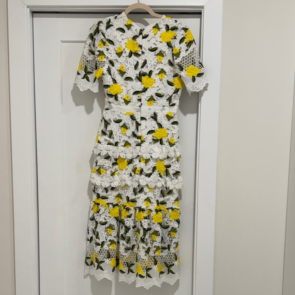 Just Me Floral Lace Midi Dress - White and Yellow Size S - Picture 5 of 5